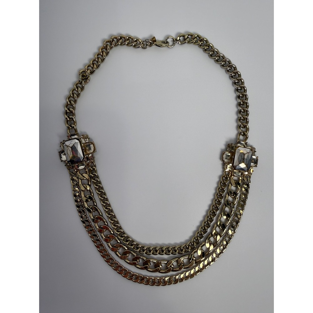 Banana Republic Gold Chain Statement Necklace Rhinestone Glam Y2K